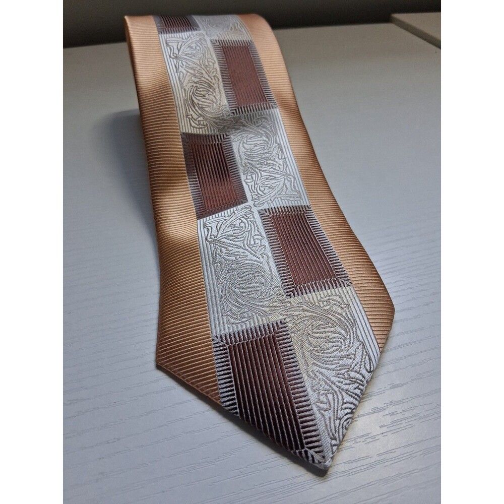 Karl Knox Men's Gold And Brown Vintage Looking Tie 100% Microfiber Necktie